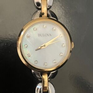 Bulova Women's Gold and Silver Watch with Crystal Accents